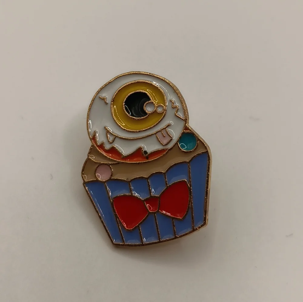 Monster Bakery Cute Eyeball Cupcake Metal Enamel Pin Silly Baking Brooch